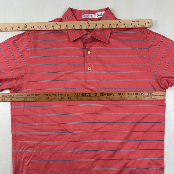 VTG Peter Millar Polo Shirt Mens Medium Cotton Short Sleeve Red Blue Stripes - Picture 3 of 9